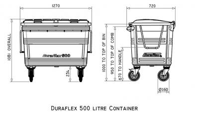 500 L DuraFlex Bin technical drawing