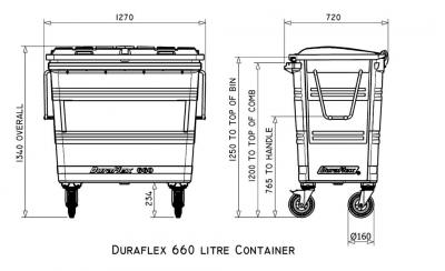 660 L DuraFlex Bin technical drawing